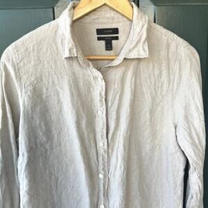 J. Crew Sz 12 100% Linen Perfect Shirt Natural Preppy Beachy Casual Classic